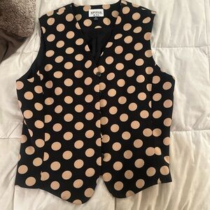 Vintage Casper polka dot tan and black button up vest